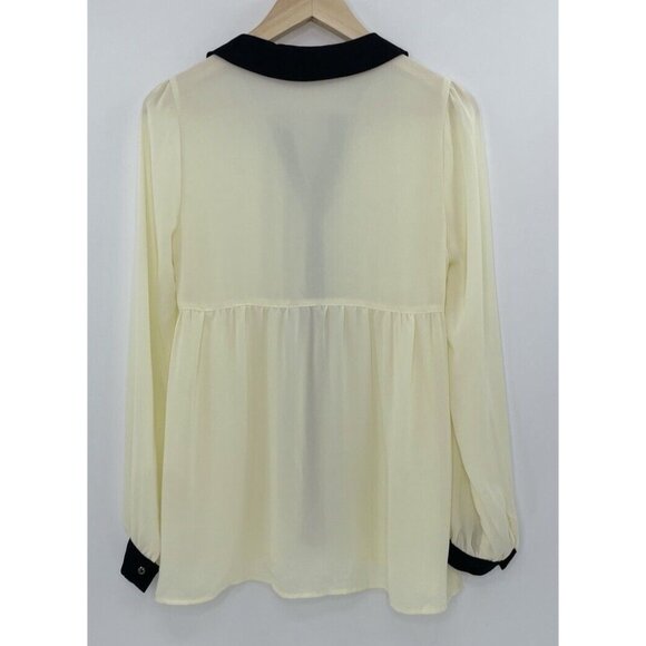 Chloe K Women’s Ivory Sheet Black‎ Collared Blouse Size M Preppy Gothic Feminine - Picture 2 of 10